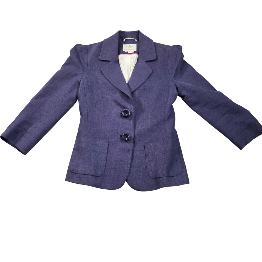 Kate Spade New York Blazer Jacket Womens 0 Blue Linen Blend Career Professional